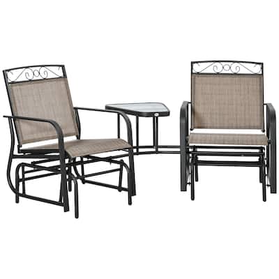 Outdoor Glider Chairs with Coffee Table, Patio 2-Seat Rocking Chair Swing with Breathable Sling for Backyard, Garden, Porch
