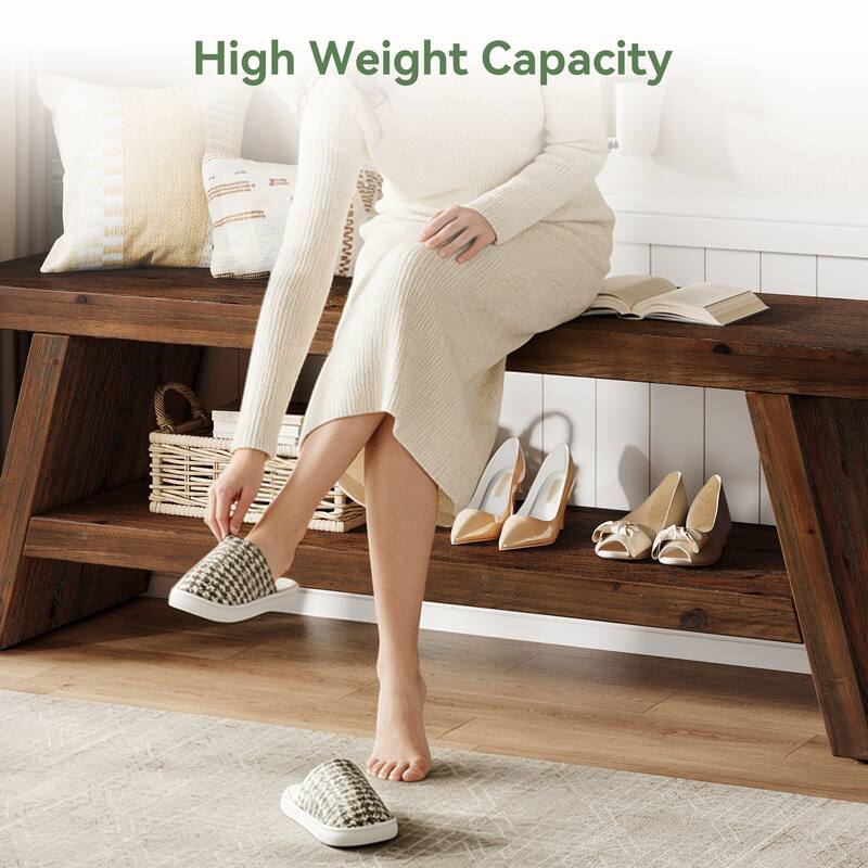 2-Tier Solid Wood Entryway Bench