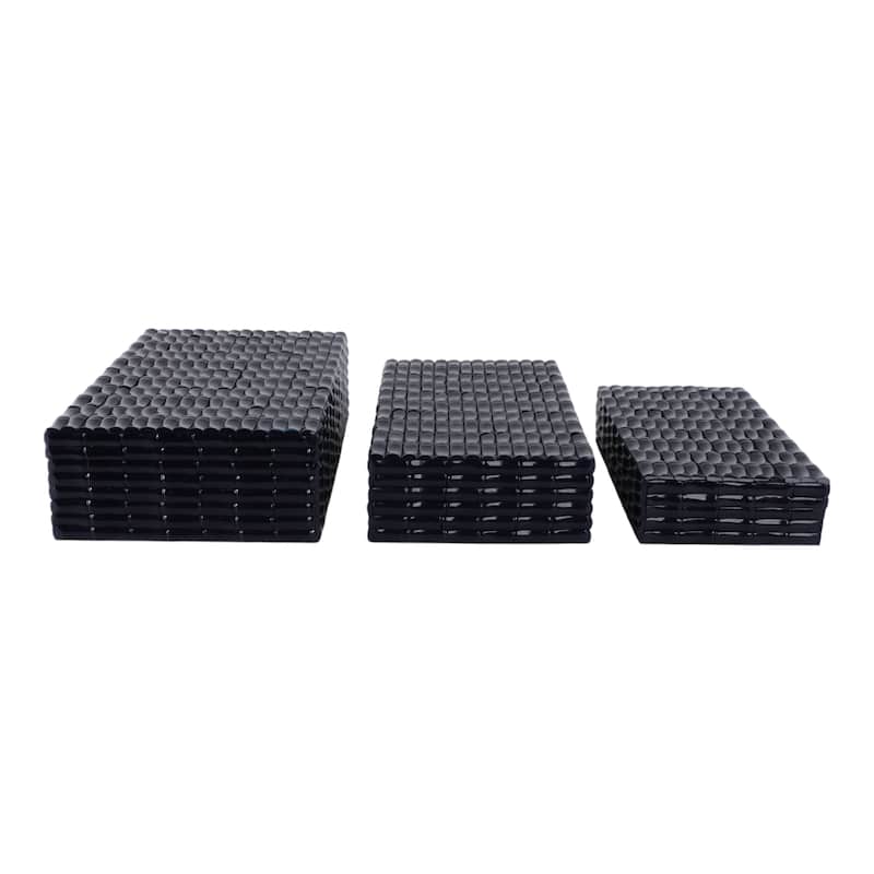 Resin Wood Storage Boxes Textured Design (Set of 3) - 3/4" Blue - 12" x 8" x 4"