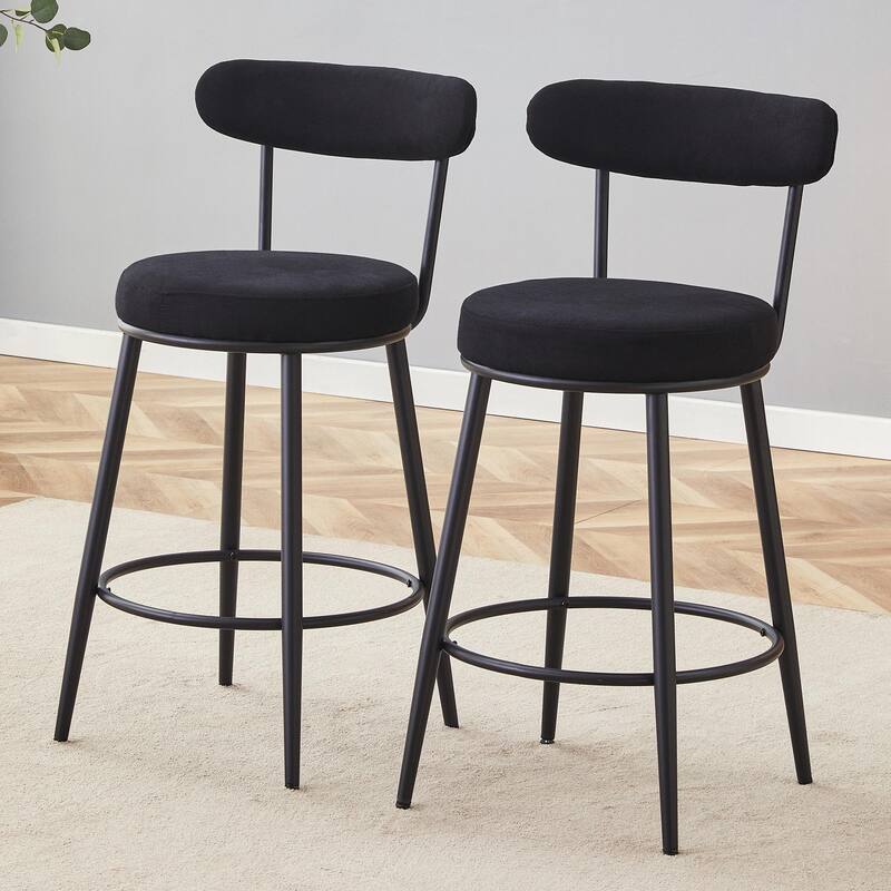Modern High Stool with Gold-Plated Legs & Linen Seat - Black