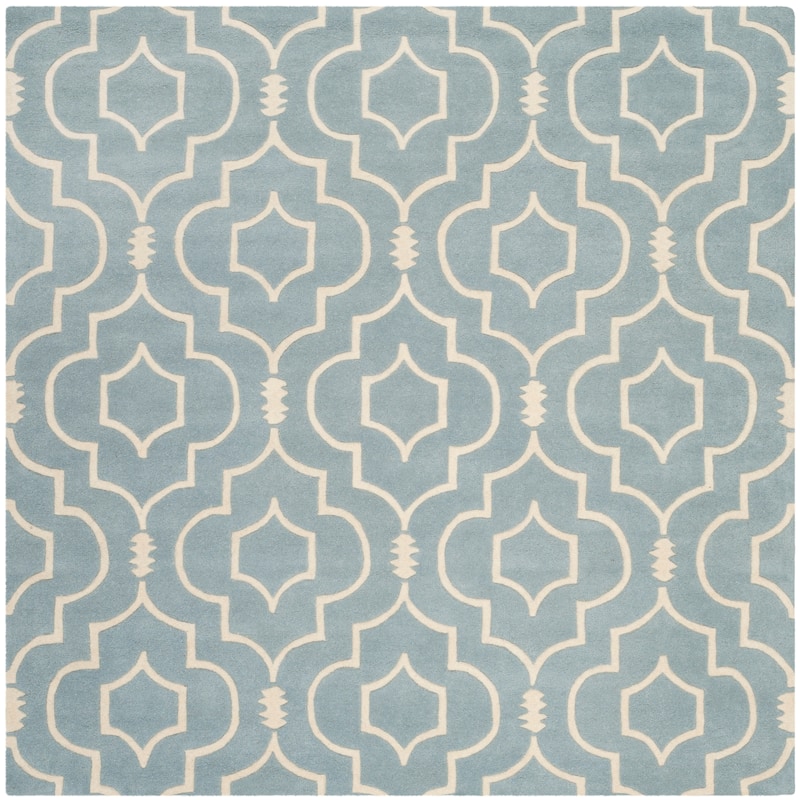 SAFAVIEH Handmade Chatham Cvetka Modern Moroccan Wool Rug - 7' Square - Blue/Ivory