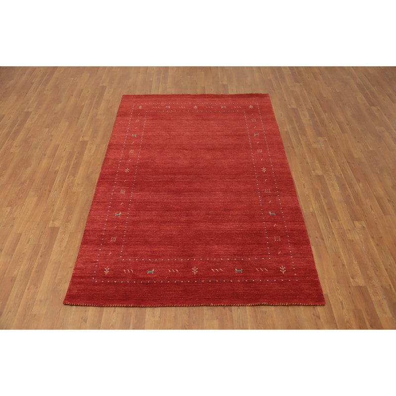 Hand Knotted Oriental 100% Wool Carpet Tribal Animal Pictorial Red Gabbeh Area Rug - 7' 10'' X 5' 1''