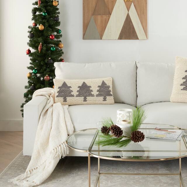 Mina Victory Christmas Tree Loops Throw Pillow - 12" x 24" - Ivory Grey
