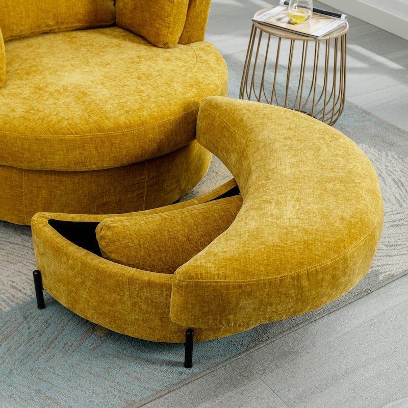 42.2"W Swivel Accent Barrel Chair with Half Crescent Moon Storage Bench