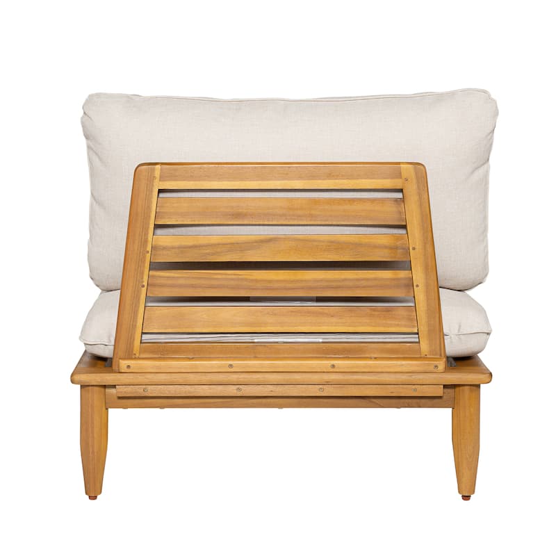 Scott Living Sacova Outdoor Acacia Wood Armless Chair, Teak Finish Frame with Beige Cushion, Set of 2