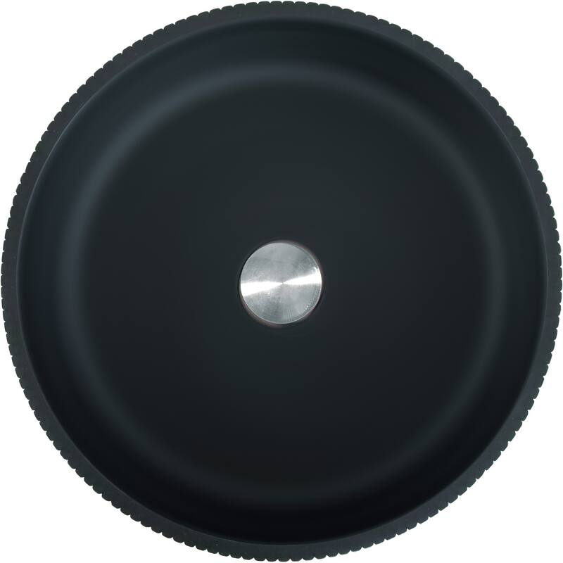 Yale Round Crystal Glass Bathroom Vessel Sink in Black - Stripe - 14"