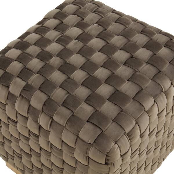 Myrtle 19-Inch Square Velvet Ottoman Modern Weave Design in Gold 