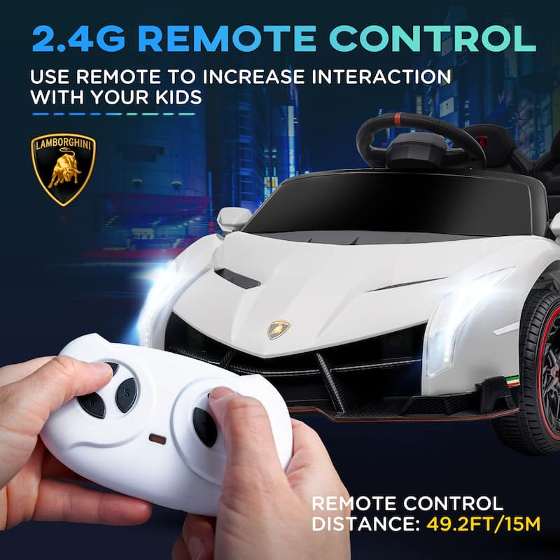 Parent Remote Control Electric Sports Car Toy, White Ride on Car with Music Control Button, Kids Sports Car with Butterfly Door