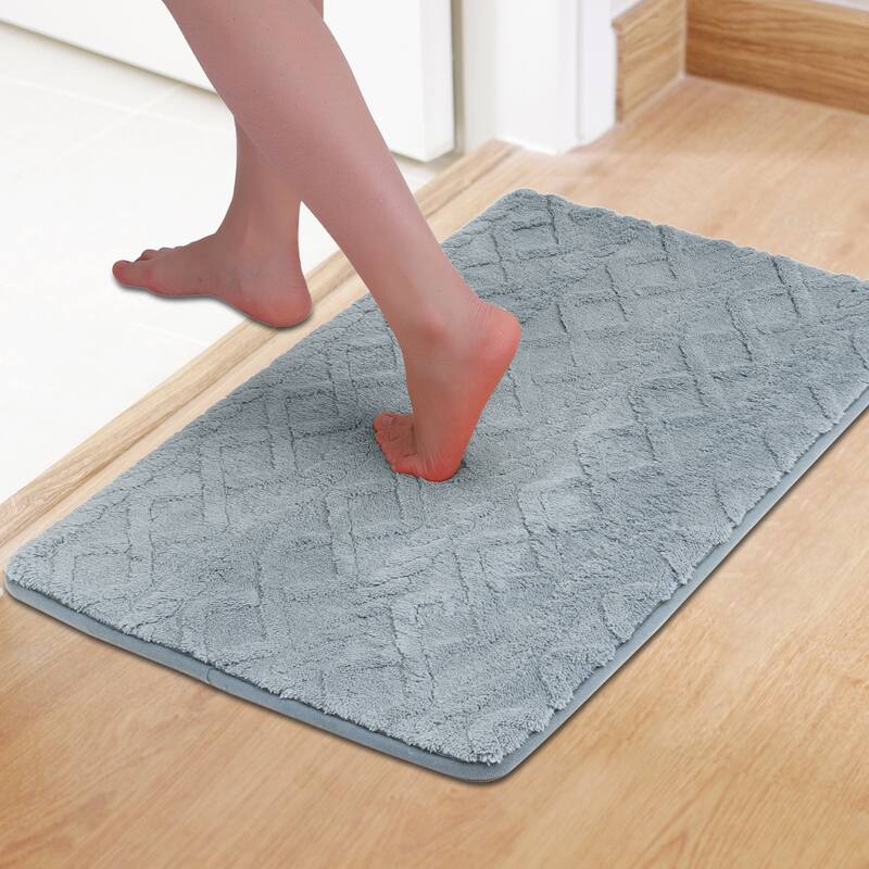 Geometric Pattern Bathroom Mat Soft Absorbent Non-Slip Back Dry Bath Floor Rugs Toilet Home - Grey - 20" x 32"