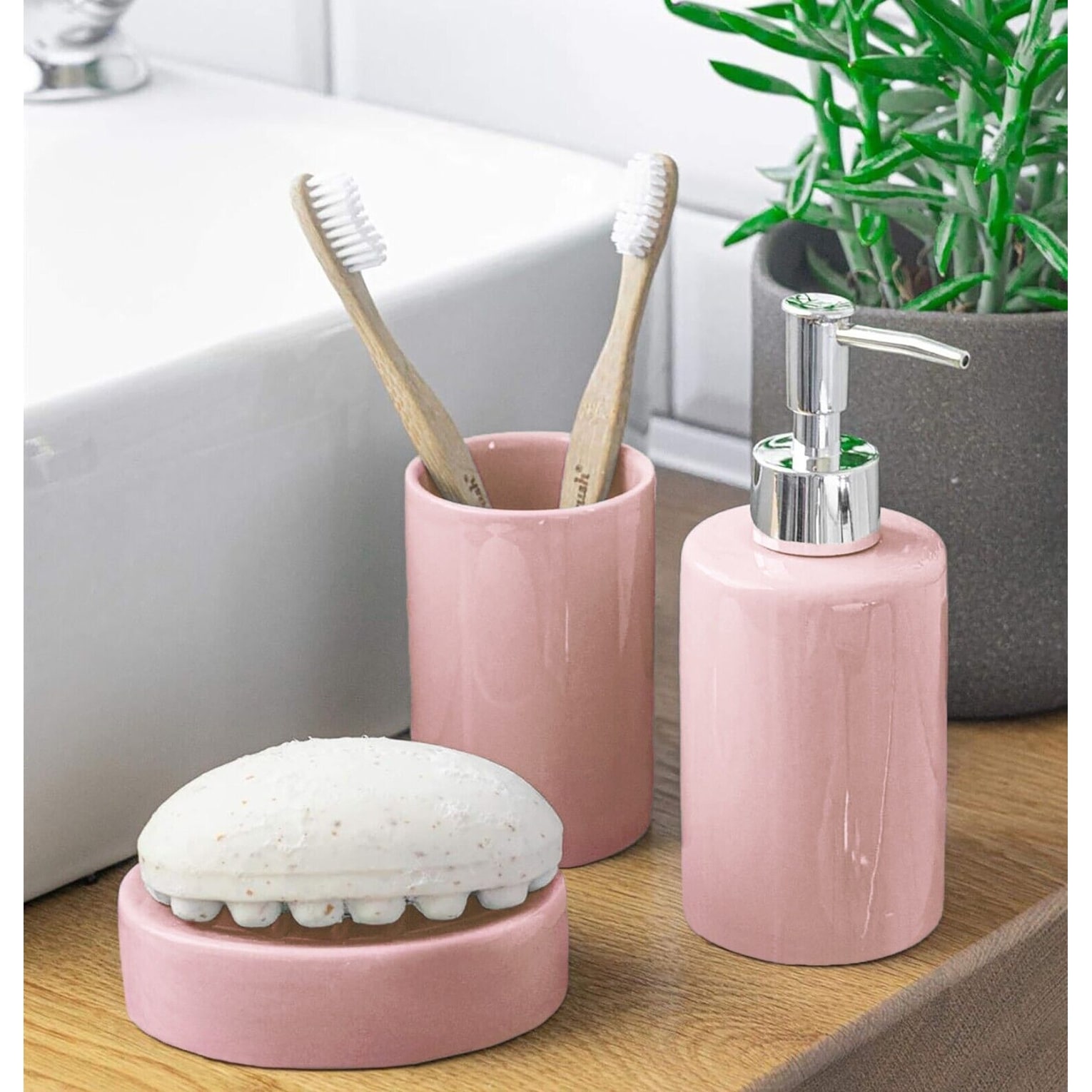 Pink Dolomite Bathroom Accessories Set Soap Dispenser Soap Dish Tumbler N A On Sale Bed Bath Beyond 39118906