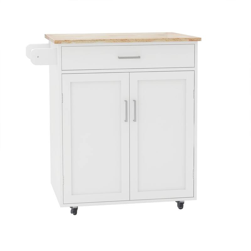 Kitchen Island Rolling Trolley Cart With Adjustable Shelves And Towel Rack Rubber Wood Table Top(no include stool)