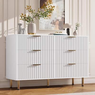 Fluted 54" 6 Drawer Double Dresser for Bedroom, Living Room, Hallway, Kids Room