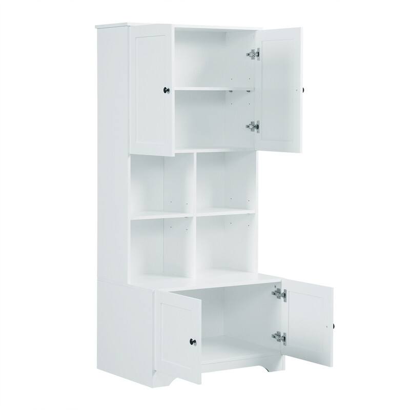 Tall Bathroom Storage Cabinet with 4 Doors, Freestanding Bathroom Storage Unit Floor Cabinet w/Adjustable Shelves & Open Storage