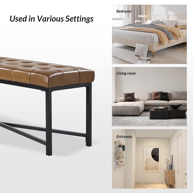Eberhard Modern 50.5" Genuine Leather Upholstered Bench with Metal Legs by HULALA HOME