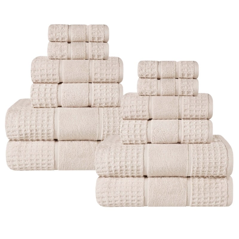 Blue Nile Mills Waffle Textured Assorted 12-Piece Zero Twist Cotton Towel Set