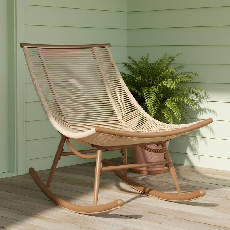 Christopher Knight Home - Serene Outdoor Rocking Chair with PE Rattan and Concrete Side Table Set