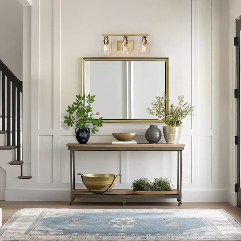 Oriva Modern 3-Light Gold Wall Sconce Cylinder Clear Glass Bathroom Vanity Light - Brushed Electroplated Copper - W22"xD6.5"xH9"
