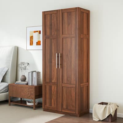 High Wardrobe and Kitchen Cabinet with 2 Doors and 3 Partitions to Separate 4 Storage Spaces