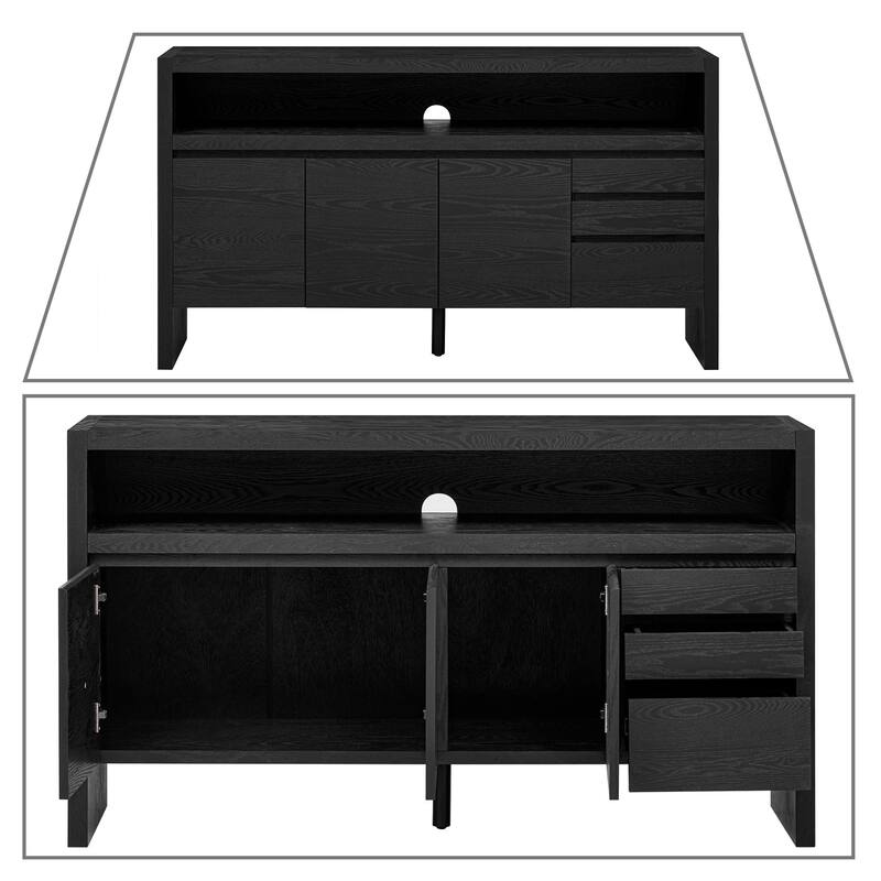 Modern Freestanding Wooden Sideboard with Three Drawers, Two Cabinets and a Shelf