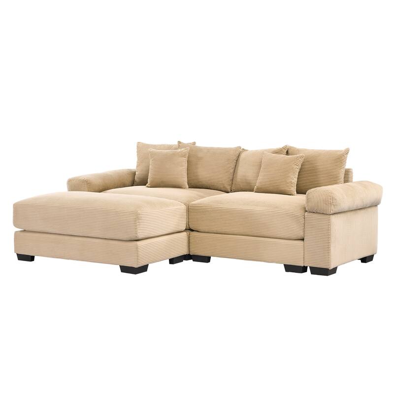 GDFStudio - Corduroy 2-Seater 92" Cloud Modular Sectional Couch with Ottoman