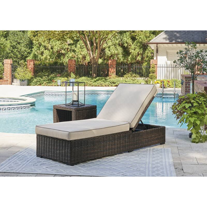 Signature Design by Ashley Coastline Bay Brown Outdoor Chaise Lounge with Cushion - 28.13" W x 76.88" D x 17.25" H