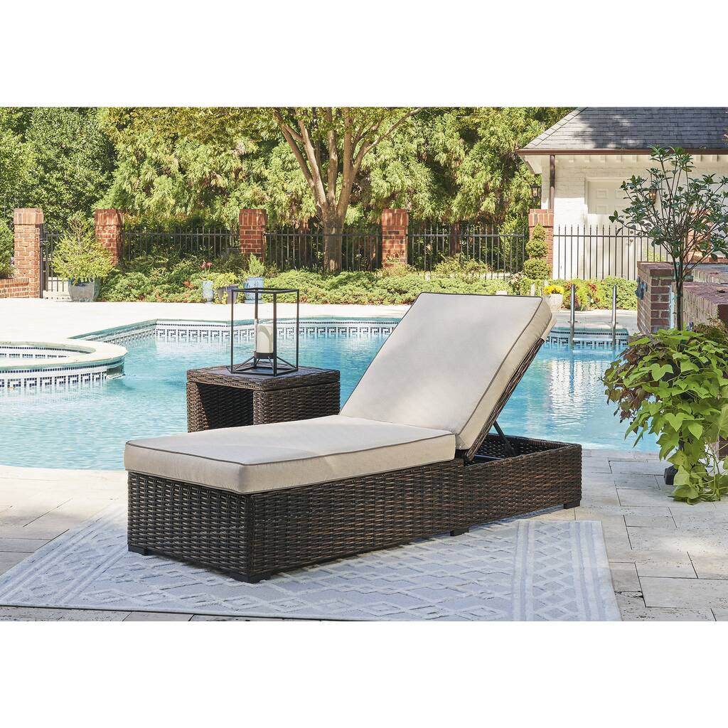 Signature Design by Ashley Coastline Bay Brown Outdoor Chaise Lounge with Cushion - 28.13" W x 76.88" D x 17.25" H