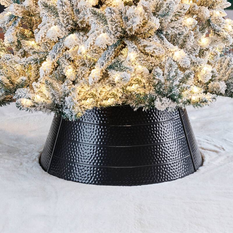 Glitzhome 26"D Christmas Metal Black Hammer-harden Tree Collar - 26"