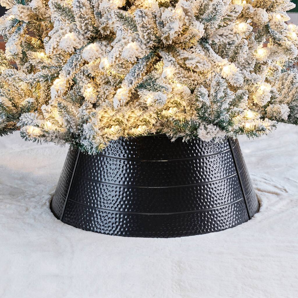 Glitzhome 26"D Christmas Metal Black Hammer-harden Tree Collar - 26"