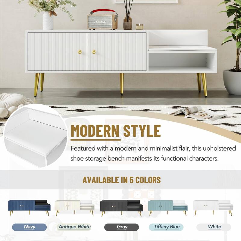 Modern Shoe Storage Bench with Hidden Compartment and Upholstered Cushion