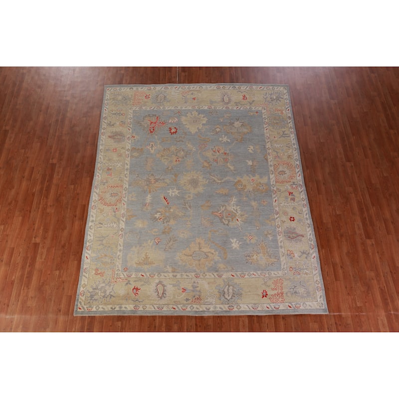 Hand Knotted Oriental 100% Wool Carpet Transitional All-Over Navy Blue & Blues Oushak Area Rug - 10' 0'' X 8' 1''