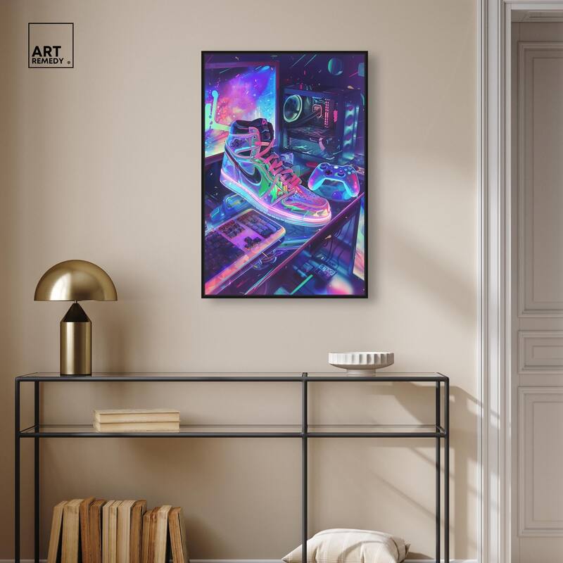 Neon Gaming Set Up Canvas by Art Remedy