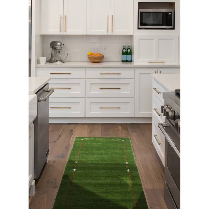 ECARPETGALLERY Hand Loomed Kashkuli Gabbeh Green Wool Rug - 2'7 x 7'10