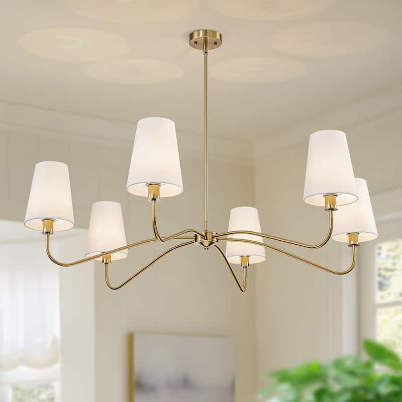 Starsky 6-Light Modern Classic Chandelier with White Linen Shades