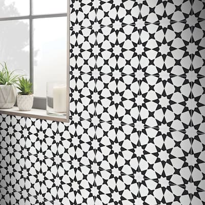 Handmade Medina 8''x8'' in White and Black Tile, Pack of 12 (Morocco)