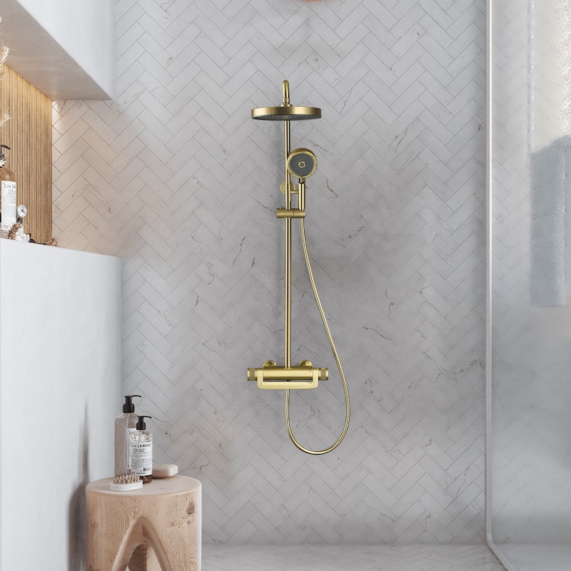 47"H Solid Brass Thermostatic Shower System with Rough-In Valve
