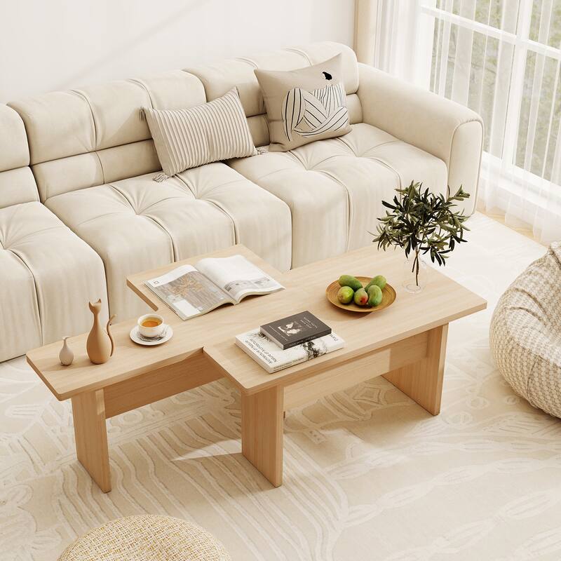 Gymax Modular Coffee Table Set of 2 L Shaped Center Tables for Home