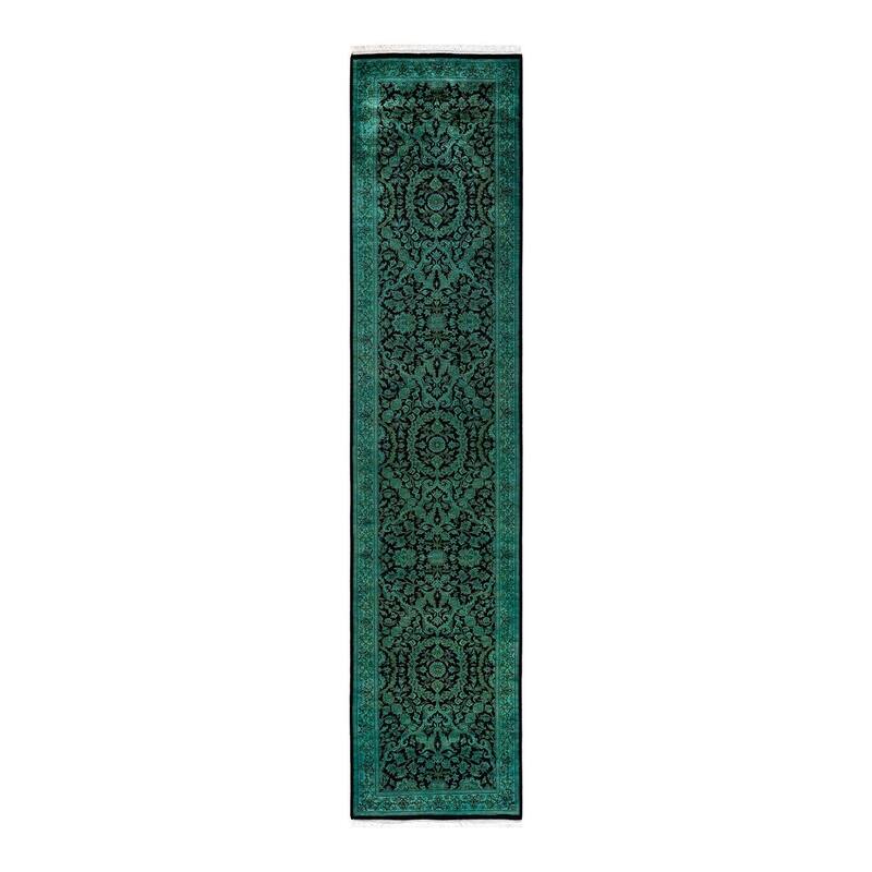 Overton Hand Knotted Wool Vintage Inspired Modern Contemporary Overdyed Black Runner Rug - 2' 6" x 11' 9"