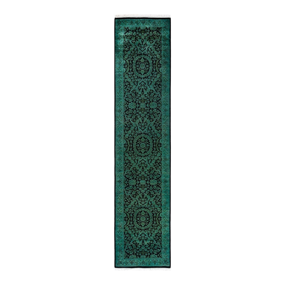 Overton Hand Knotted Wool Vintage Inspired Modern Contemporary Overdyed Black Runner Rug - 2' 6" x 11' 9"