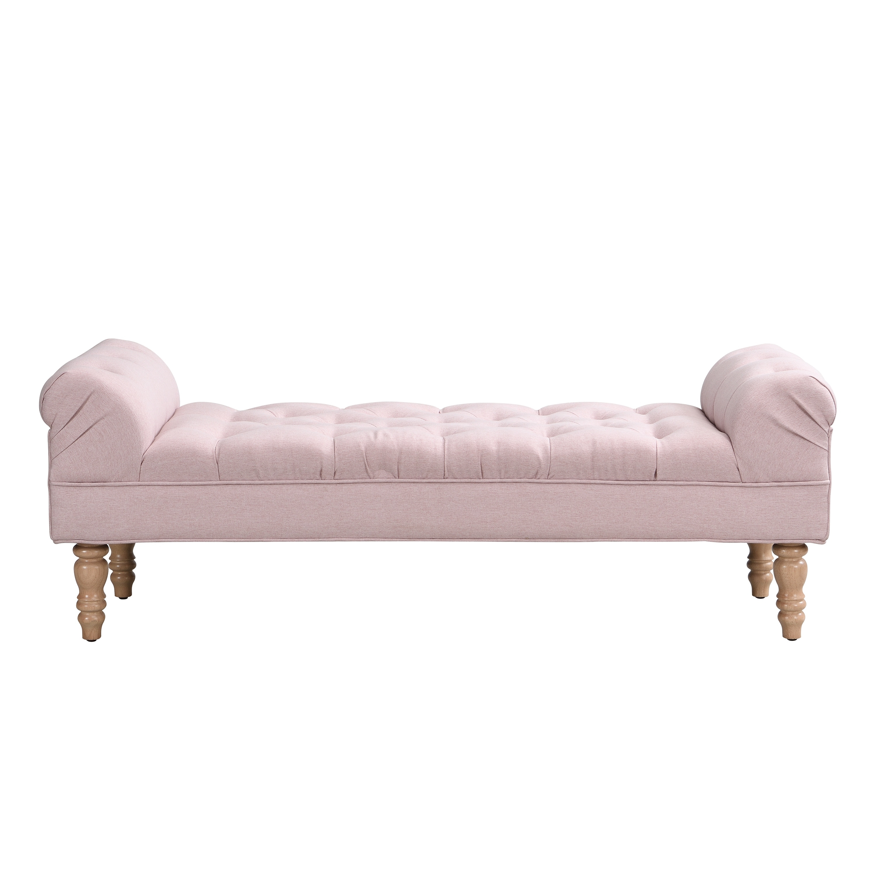 Pink End of Bed Bench Ottoman with Wood Legs, Fabric Bench Indoor Bench Entryway Bench Lounge Bench with Legs