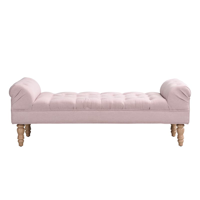 Pink End of Bed Bench Ottoman with Wood Legs, Fabric Bench Indoor Bench Entryway Bench Lounge Bench with Legs - Pink
