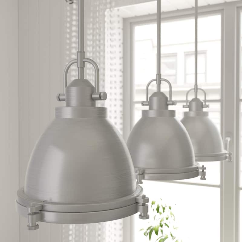 Hunter Bridgemoor 12" 1 Light Pendant - Kitchen Island, Dining room - Industrial, Farmhouse - Brushed Nickel