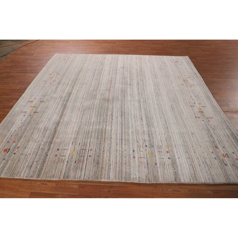 Earth Tone Gabbeh Square Area Rug Hand-Knotted Oriental Wool Carpet - 7'10" X 8'0"