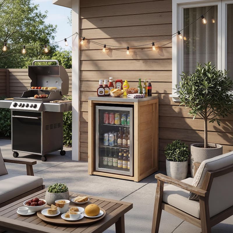 Modular Outdoor Kitchen Island Set, 100% Solid Wood BBQ Cabinet , Patio Kitchen Bar Table