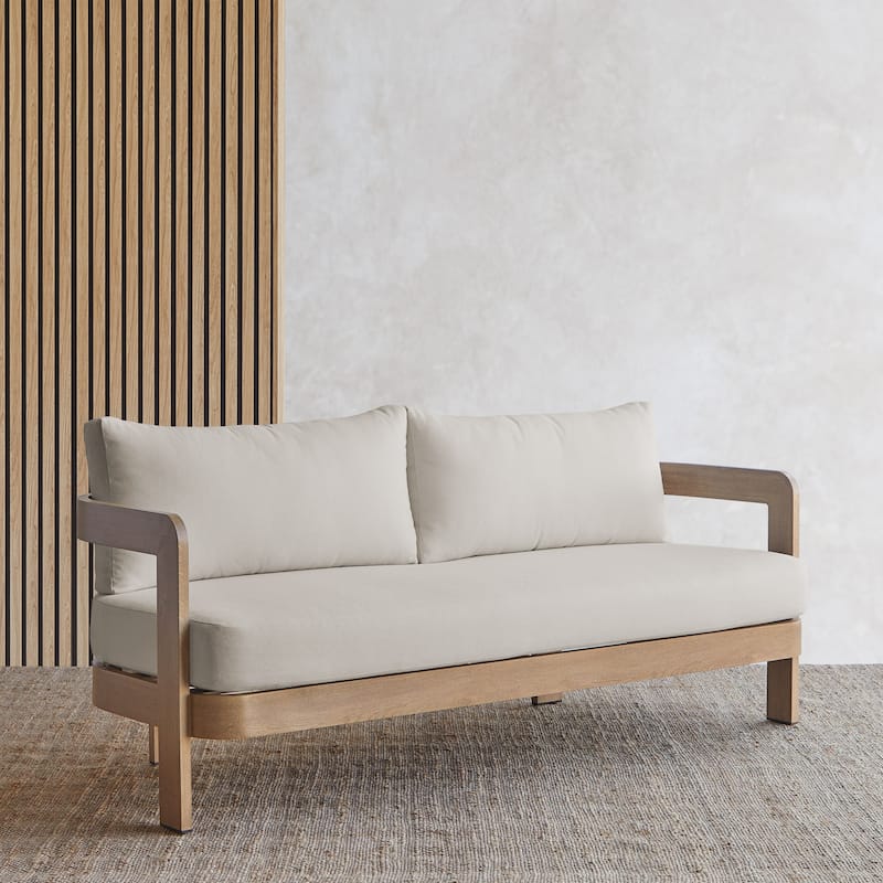 Arlo 73" Metal Outdoor Sofa in Weathered Lakewood With Cushions by Real Flame
