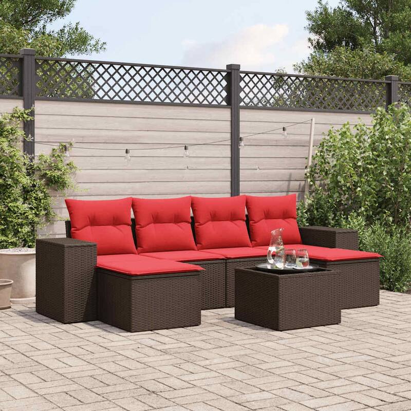 vidaXL 6/7 Piece Patio Sofa Set with Cushions Black/Brown/Gray Poly Rattan - 21.7 x 24.4 x 27.2