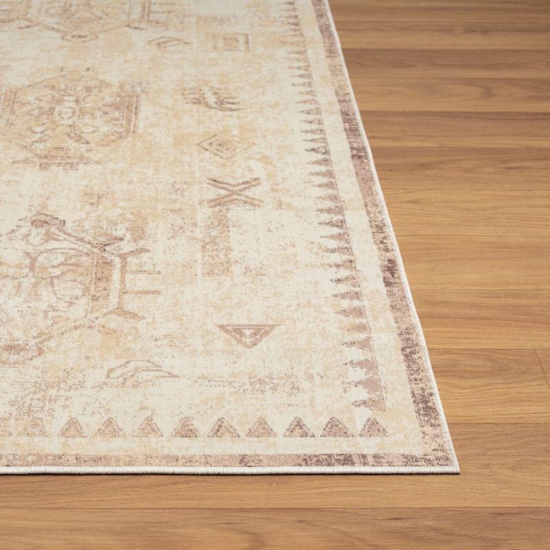 Sevita Alis Washable Non-Slip Farmhouse Beige Indoor Area Rug