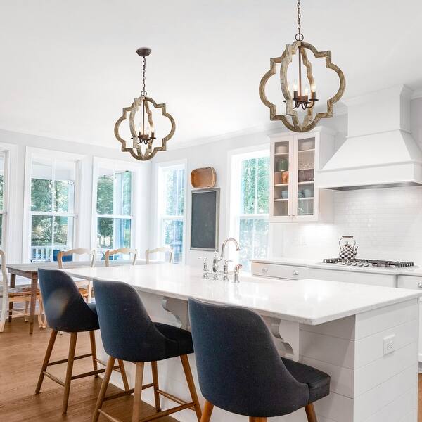 Farmhouse 4-light Lantern Chic Wood Chandelier Pendant Lights ...