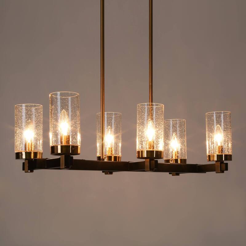 Modern Farmhouse 6-Light Black Gold Chandelier Linear Glass Island Lights for Dining Room