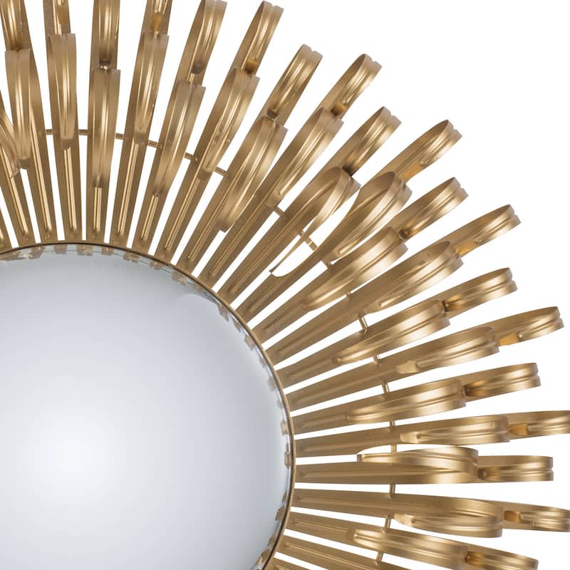 27 Inch Round Wall Mount Accent Decor Mirror, Sunburst, Iron Frame, Gold