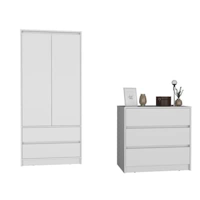 2 Piece Bedroom Set for Bedroom,Apartment, Dresser + Armoire, White